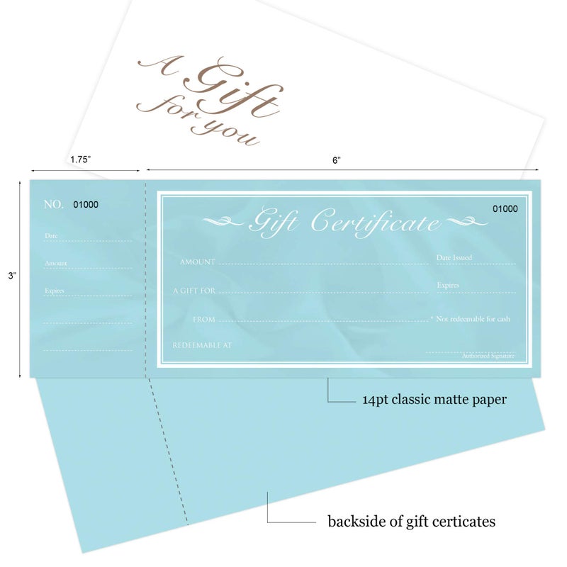 IMPACTONLINEPRINTING Blank Gift Certificates Cards with Envelopes 25set -Modern teal with stub-Gift Coupons,Vouchers for Small Business,Spa,Makeup,Hair Beauty Salon,Restaurant,Wedding Bridal,Baby Shower,Christmas,Birthday - Image 2
